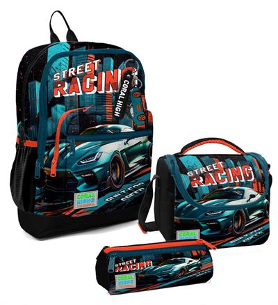 Coral High Erkek Çocuk Üçlü İlkokul Okul Çanta Seti - Siyah Nefti Yarış Arabası
