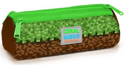 Coral High Erkek Çocuk Yeşil Kahverengi Kare Desenli Üç Gözlü Kalemlik 22092