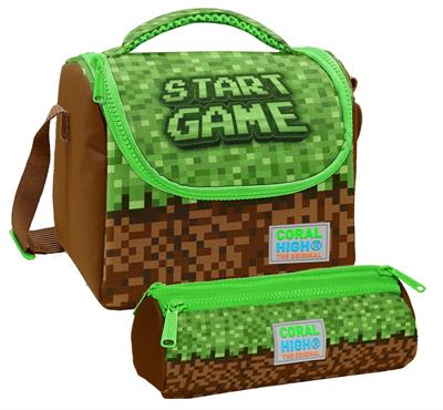 Coral High Erkek Çocuk Yeşil Kahverengi Craft Thermo Beslenme Çantası ve Üç Bölmeli Kalemlik Seti