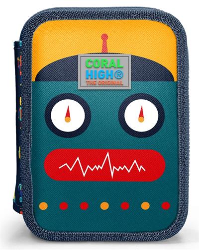 Coral High Erkek Çocuk Yeşil Sarı Robot Baskılı Katlı Organizer Kalemlik (Kalem Kutusu) 31121