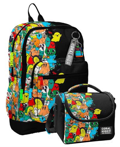 Coral High Erkek Çocuklar İçin Dayanıklı İkili İlk Okul Çanta Seti  - Siyah Hayaletler