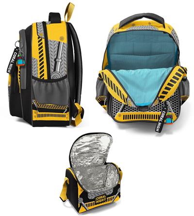Coral High Erkek Çocuklara Özel İlkokul Çantası ve Beslenme Çantası Takım - Siyah Sarı Robot