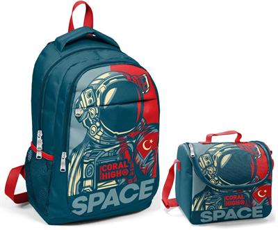 Coral High Erkek Lacivert Astronot Okul Sırt Çantası ve Beslenme Çantası