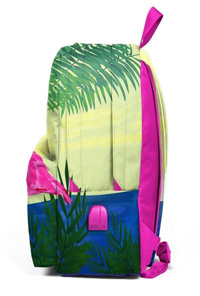 Coral High Flamingo Aşkı Üç Gözlü Okul ve Günlük Sırt Çantası - USB+AUX Soketli