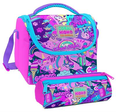 Coral High Grafiti Desenli Kız Çocuk Isı Yalıtımlı Beslenme Çantası ve Kalemlik Seti