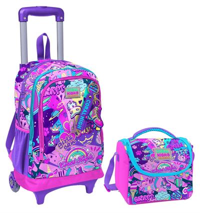 Coral High Grafiti Işıklı Tekerlekli Okul Çantası ve Beslenme Seti - Kız Çocuk
