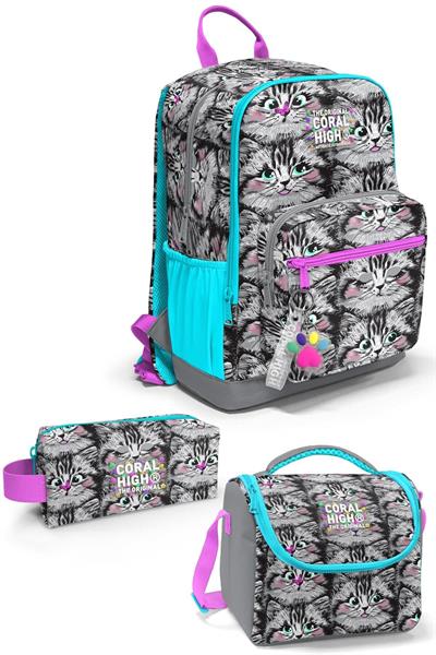 Coral High Gri Kedi 3lü Okul Çanta Seti SET0123638