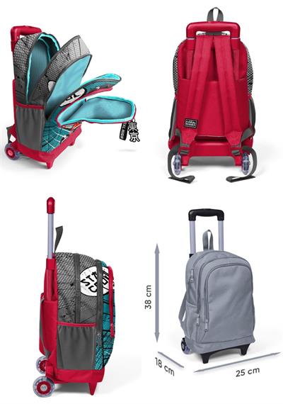 Coral High Gri Nefti Anime Motorsiklet Üçlü Çekçek Işıklı Tekerlekli Çanta Seti - Erkek Çocuk