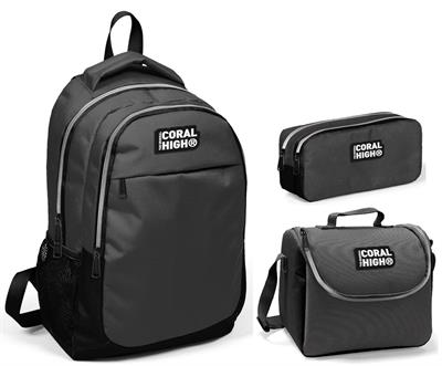 Coral High Gri Siyah İlkokul Çanta Seti - Sırt Çantası+Beslenme+Kalemlik - Erkek Çocuk