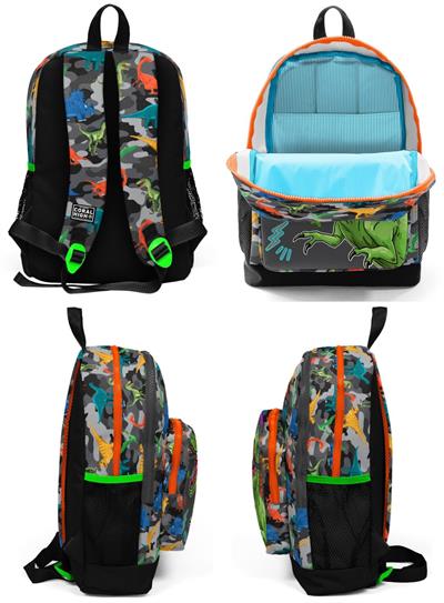 Coral High Gri Yeşil Dinazor İlkokul Sırt Çantası ve Kalemlik Seti - Erkek Çocuk