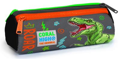 Coral High Gri Yeşil Dinazor USB Soketli Okul Çanta Seti ve Bel Çantası - Erkek Çocuk