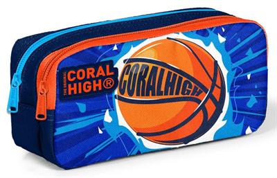 Coral High İki Bölmeli Erkek Çocuk Lacivert Turuncu Basketbol Kalem Çantası Kalemlik