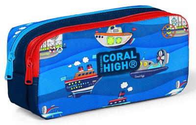 Coral High İki Bölmeli Erkek Çocuk Mavi Gemiler Kalem Çantası Kalemlik