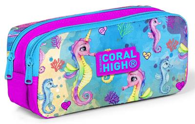 Coral High İki Bölmeli Kız Çocuk Mavi Denizatı Kalem Çantası Kalemlik