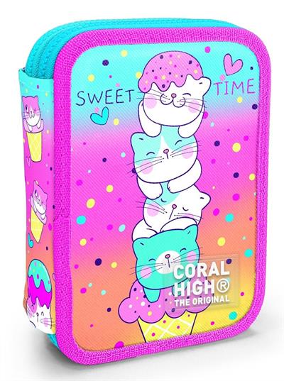 Coral High İki Karlı Organizer Kalemlik - Yeşil Pembe Dondurma ve Kediler, Kız Çocuk, Yeşil Pembe Dondurma ve Kediler 11139