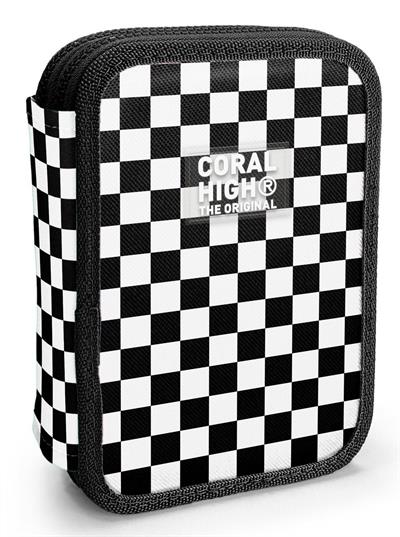 Coral High İki Katlı Düzenleyici Kalem Kutusu - Siyah Beyaz Damalı, Kız Çocuk/Kadın, Siyah Beyaz Damalı 11146