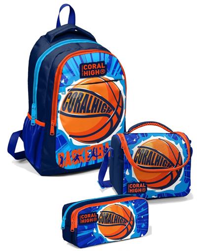 Coral High İlkokul Çanta Takımı Lacivert Turuncu Basketbol - Okul Çantası Seti - Erkek Çocuk