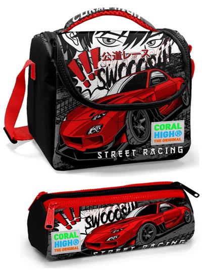 Coral High İlkokul Çantası Seti Siyah Kırmızı Araba - Erkek Çocuk