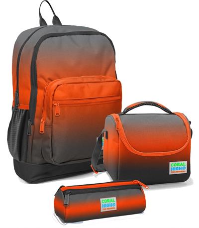 Coral High İlkokul Çantası Seti Siyah Turuncu Gradyan - Erkek Çocuk