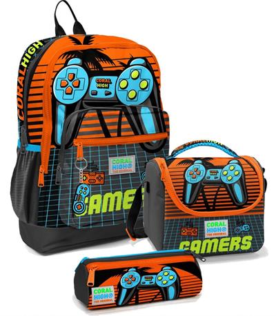 Coral High İlkokul Çantası Seti Turuncu Gamers - Erkek Çocuk