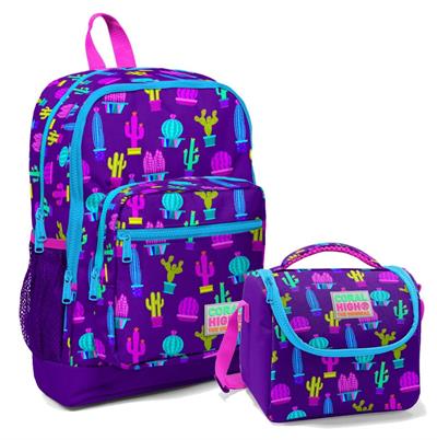 Coral High İlkokul Çantası ve Beslenme Seti Mor Kaktüs - Kız Çocuk