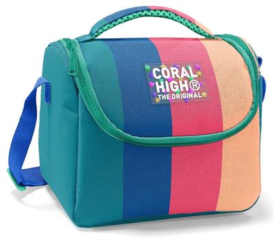 Coral High İlkokul Kız Çocuk Okul Beslenme Çantası, Yeşil Mavi Pembe Renkli Çizgili, Termoslu (Isı Yalıtımlı) 22779