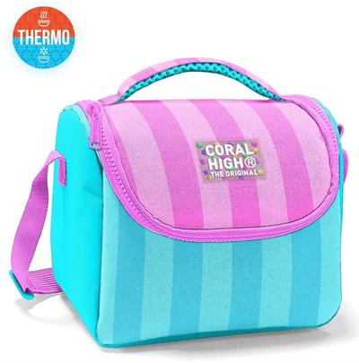Coral High İlkokul Kız Çocuk Okul Beslenme Çantası, Turkuaz Pembe Çizgili, Termoslu (Isı Yalıtımlı) 11787