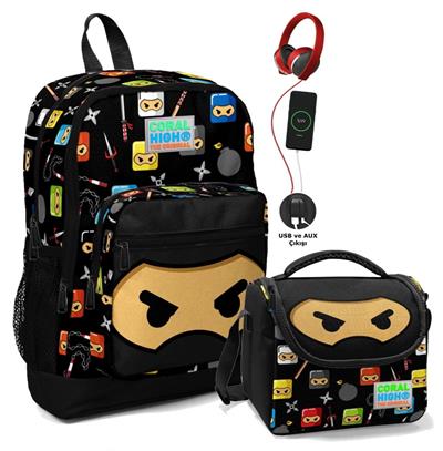 Coral High İlkokul Okul Çantası Seti - Siyah Ninja - Erkek Çocuk