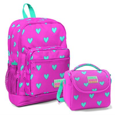 Coral High İlkokul Okul Sırt Çantası ve Beslenme Çanta Seti Pembe Kalpler - Kız Çocuk
