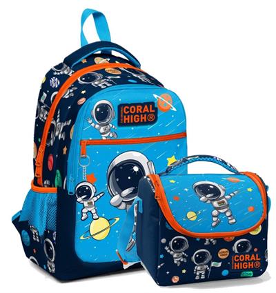 Coral High İlkokul Okul Sırt ve Beslenme Çantası Seti - Lacivert Mavi Astronot - Erkek Çocuk