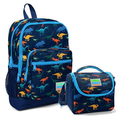Coral High İlkokul Sırt Çantası ve Beslenme Çantası Seti - Mavi Dinazor Erkek Çocuk