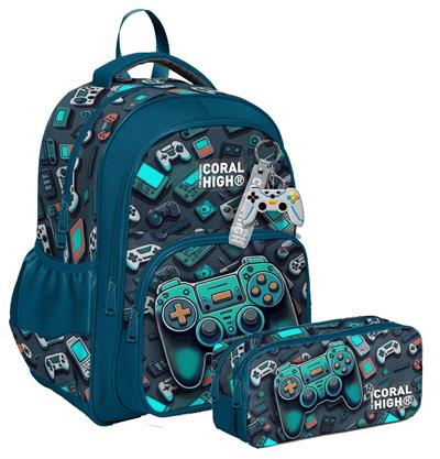 Coral High İlkokul Sırt Çantası ve İki Bölmeli Kalemlik - Erkek Çocuk - Nefti Yeşil Oyun Konsolu