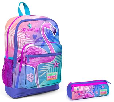 Coral High İlkokul Sırt Çantası ve Kalemlik Seti - Pembe Flamingo