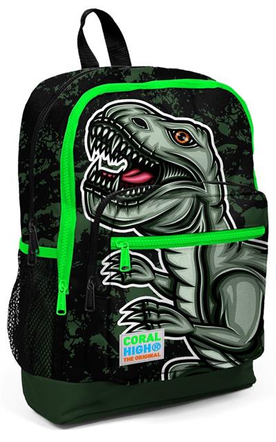 Coral High İlkokul Sırt Çantası ve Kalemlik Seti - Yeşil Dinazor Baskılı - Erkek Çocuk