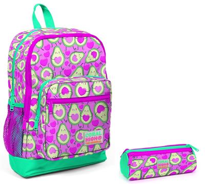 Coral High İlkokul Sırt Çantası ve Kalemlik Seti - Pembe Avakado - Kız Çocuk