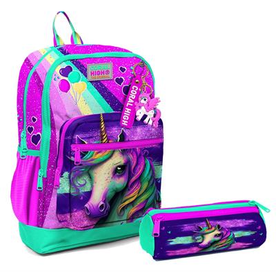 Coral High İlkokul Sırt Çantası ve Kalemlik Seti - Pembe Su Yeşili Unicorn - Kız Çocuk