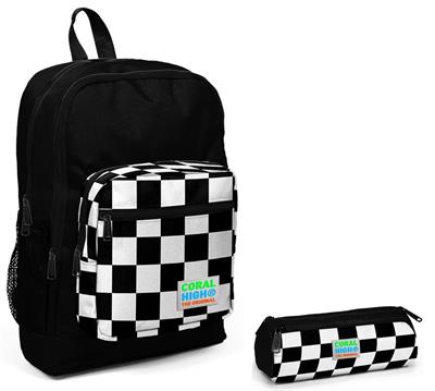 Coral High İlkokul Sırt Çantası ve Kalemlik Seti - Siyah Damalı