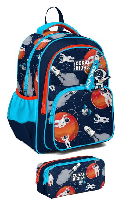 Coral High İlkokul Sırt Çantası ve Kalemlik Seti - Erkek Çocuk - Lacivert Mavi Astronot