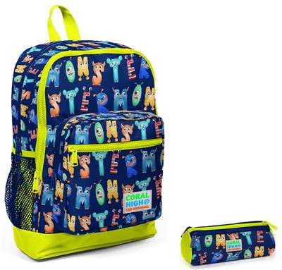 Coral High İlkokul Sırt Çantası ve Kalemlik Seti - Sevimli Harfler Baskılı