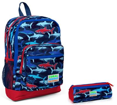 Coral High İlkokul Sırt Çantası ve Kalemlik Seti - Mavi-Kırmızı - Erkek Çocuk