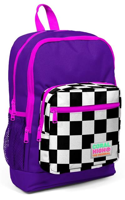 Coral High İlkokul Sırt Çantası ve Kalemlik Seti - Mor Damalı - Kız Çocuk