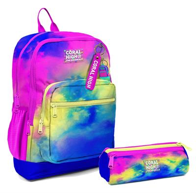 Coral High İlkokul Sırt Çantası ve Kalemlik Seti - Renkli Batik - Kız Çocuk
