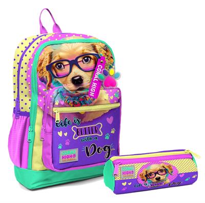 Coral High İlkokul Sırt Çantası ve Kalemlik Seti - Sarı Pembe Sevimli Köpek - Kız Çocuk