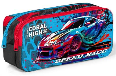 Coral High İlkokul Sırt Çantası ve Kalemlik Seti - Erkek Çocuk - Gri Mavi Yarış Arabası