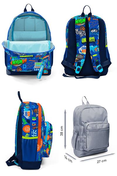 Coral High İlkokul Sırt Çantası ve Kalemlik Seti - Saks Grafiti - Erkek Çocuk