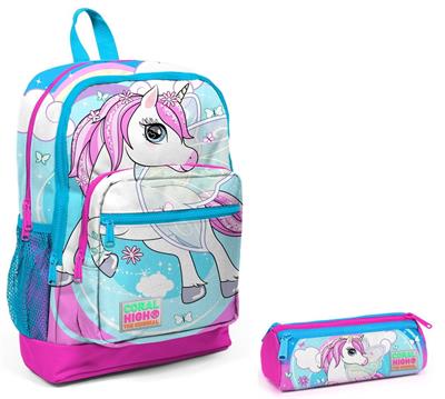 Coral High İlkokul Sırt Çantası ve Kalemlik Seti - Mavi Unicorn - Kız Çocuk