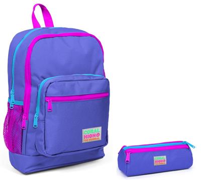 Coral High İlkokul Sırt Çantası ve Kalemlik Seti - Mor Pembe - Kız Çocuk