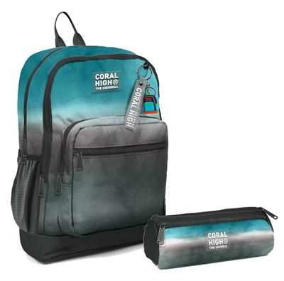 Coral High İlkokul Sırt Çantası ve Kalemlik Seti - Turkuaz Gri Batik - Erkek Çocuk