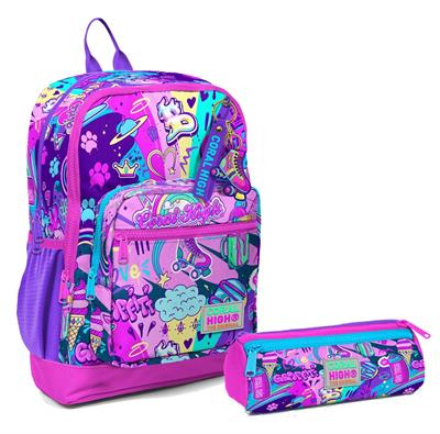 Coral High İlkokul Sırt Çantası ve Kalemlik Seti - Grafiti - Kız Çocuk