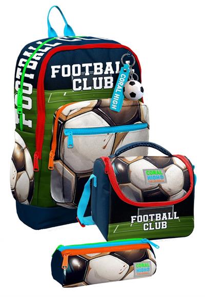 Coral High İlkokul Üçlü Okul Başlangıç Çanta Seti - Lacivert Yeşil Futbol, Erkek Çocuk